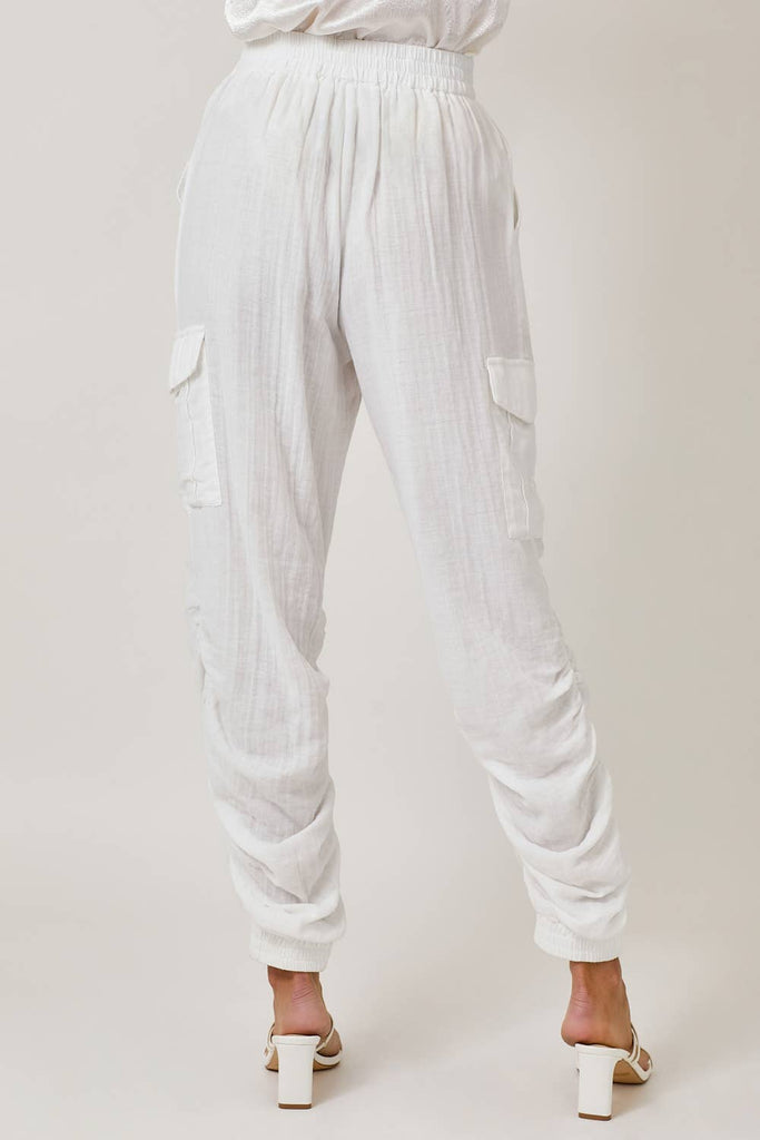 Side Shirring Detail Jogger Pants: Off White / Medium