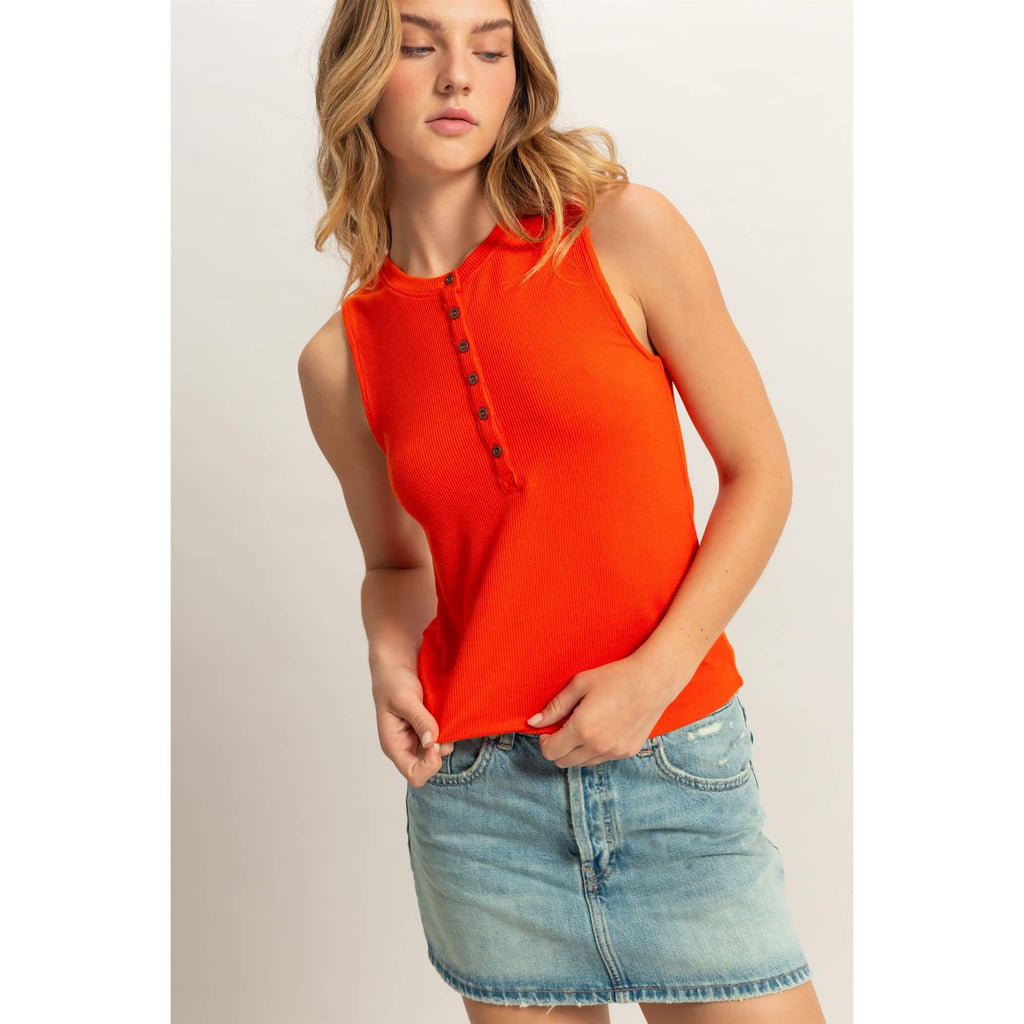 Sleeveless Snap Button Detail Top: TOMATO