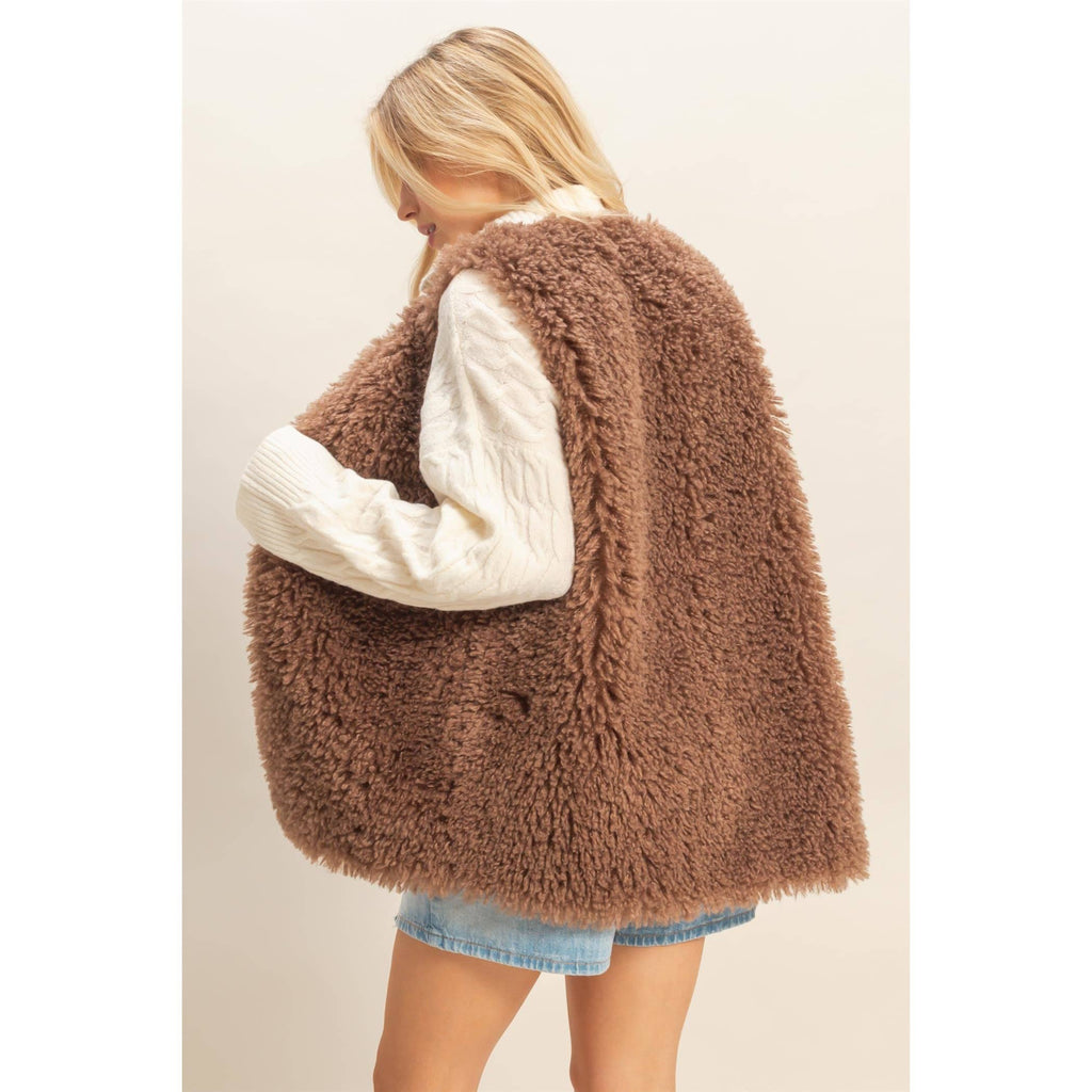 Fuzzy Sweater Vest: BROWN