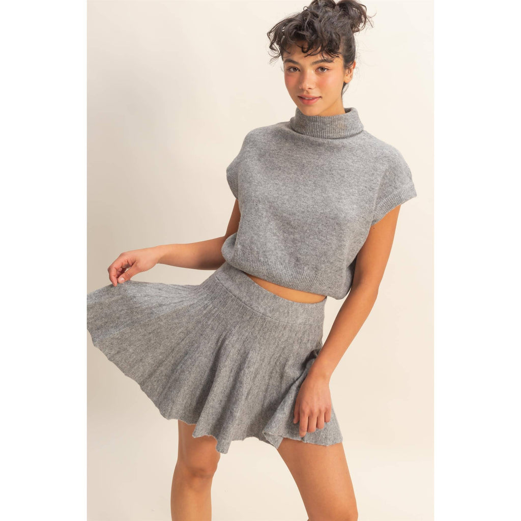 Turtleneck Top And Pleated Skirt Set