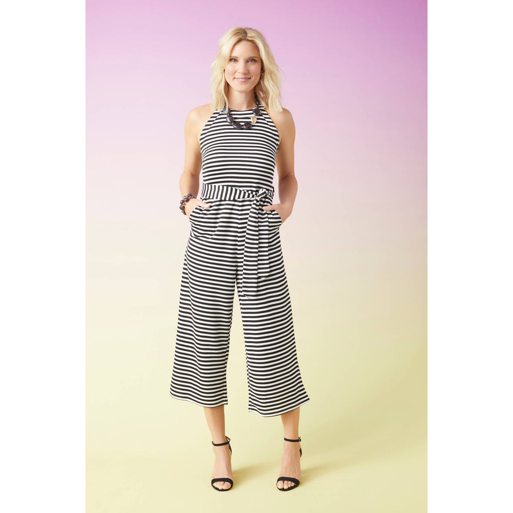 Taya Striped Jumpsuit: Black/White / XS