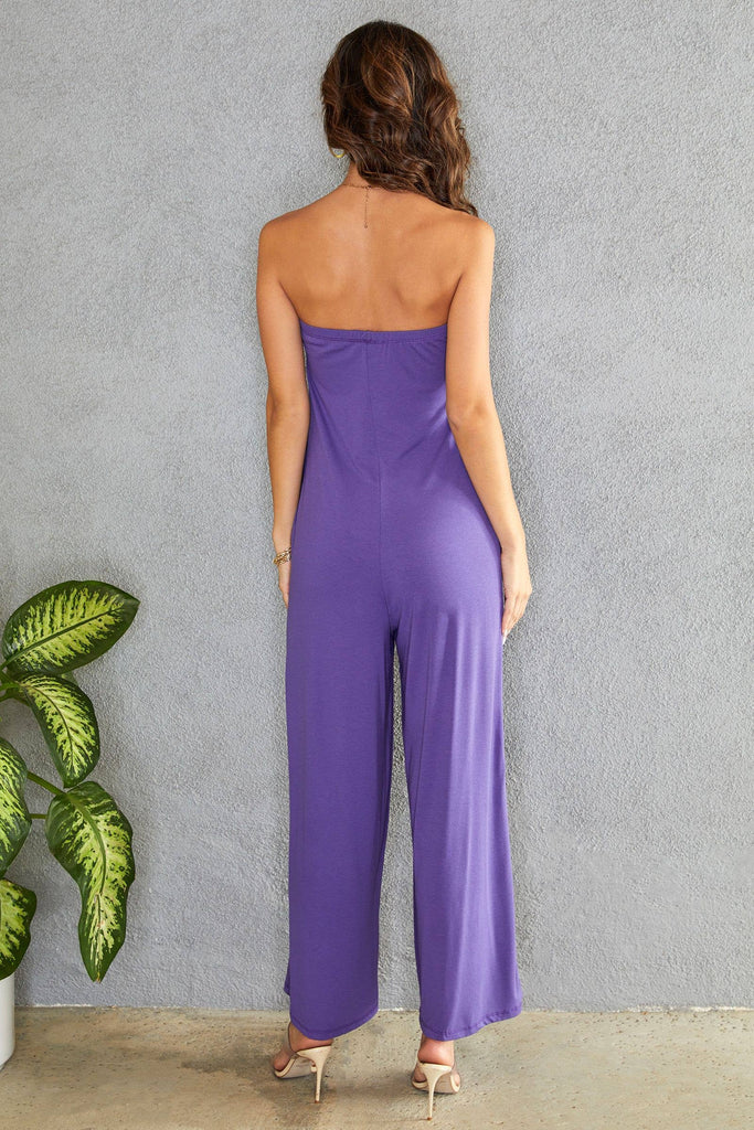 Italian Classic Disco Strapless Jumpsuit 13786-PURPLE: MEDIUM