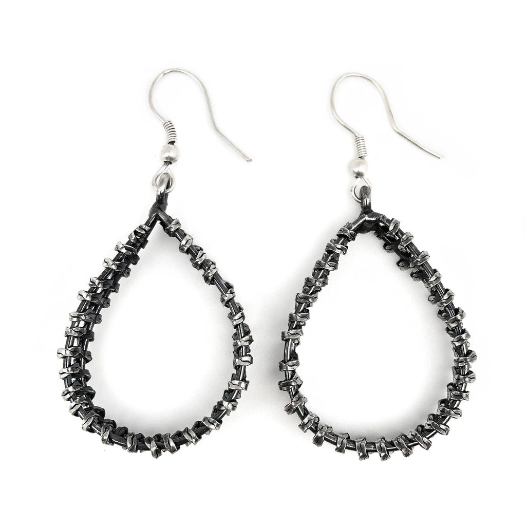 Basketweave Braided Chain Open Teardrop Earrings