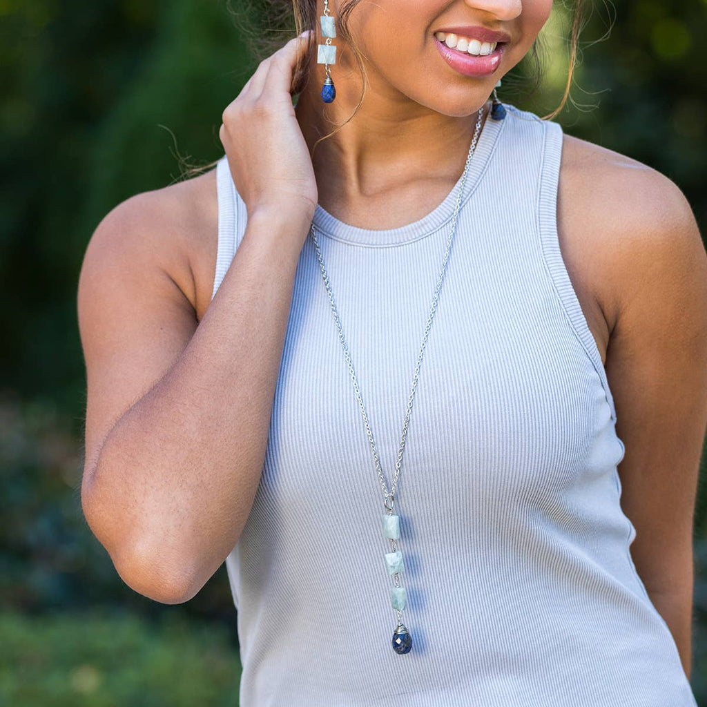 Banjara Cascading Stones Necklace - Amazonite, Lapis