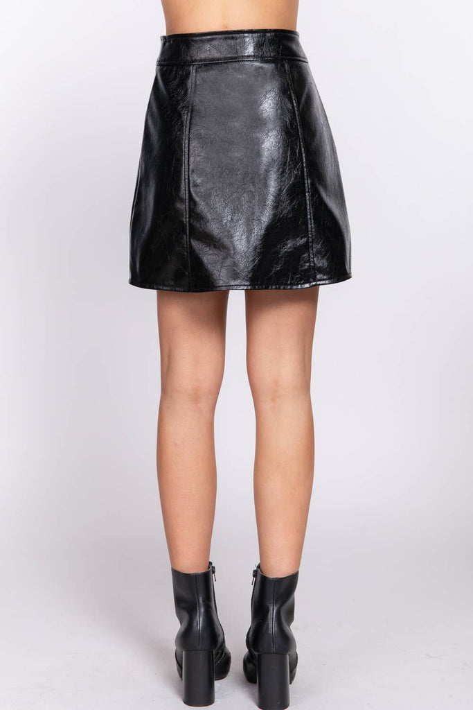 A-Line Coated PU Mini Skirt: black / L