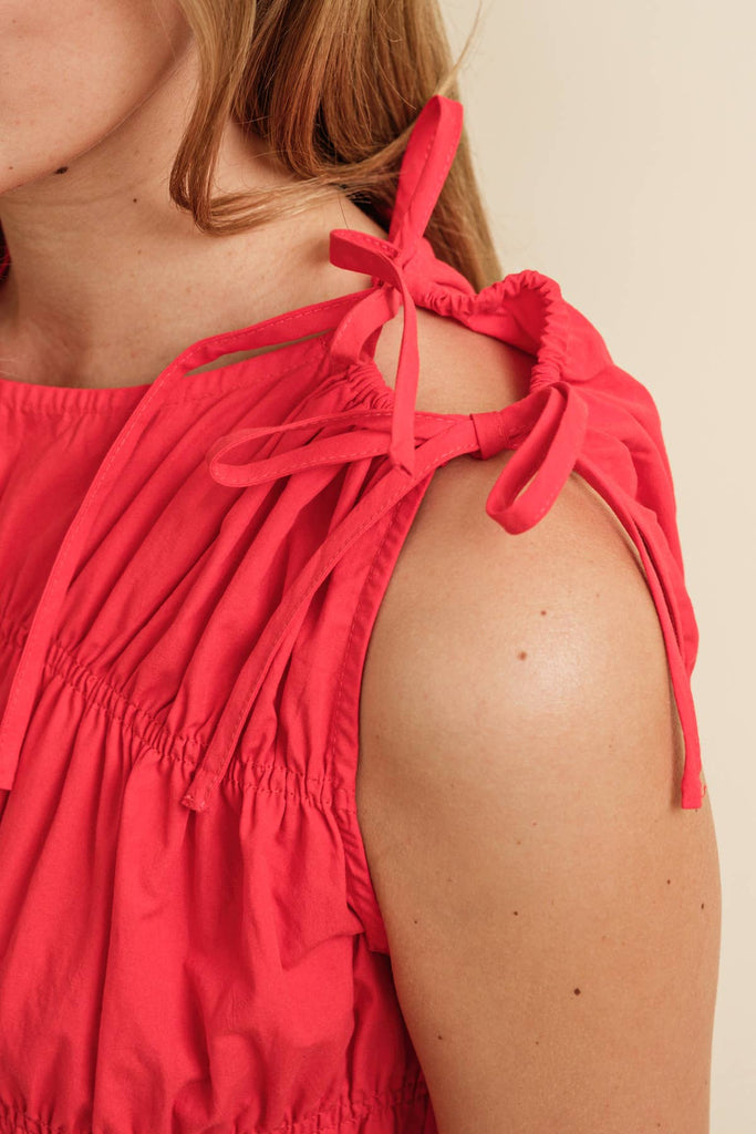 TIE TOP RUCHED TOP: Red / S