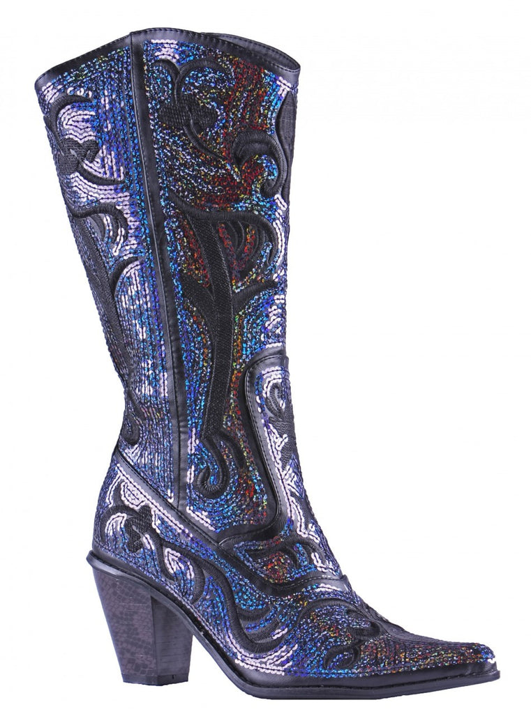 Helen's Heart Blue/Black Blingy Sequins Cowboy Boots