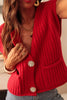 Solid Textured Knit Side Pockets Buttoned Sweater Vest: Fiery Red / 100%Acrylic / S