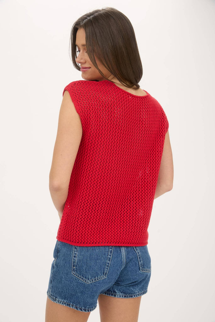 AMERICAN FLAG CROCHET KNIT SWEATER TOP: RED