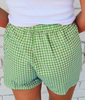 Red Plaid Gingham Printed High Waist Shorts: Red Stripe / 100%Polyester / XL