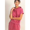 Acid Washed Sleeveless Hooded Kangaroo Pocket Top: DARK RED