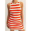 Striped Sleeveless Bodycon Mini Dress: TOMATO/CREAM