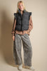 Front Bow Ruffle Sleeve Puffer Vest: BLACK
