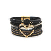 Bohemian Heart Rhinestone Magnetic Buckle Bracelet: Black / Alloy / ONE SIZE