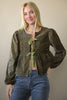 eopard Printed Front Tie Woven Blouse Top: OLIVE