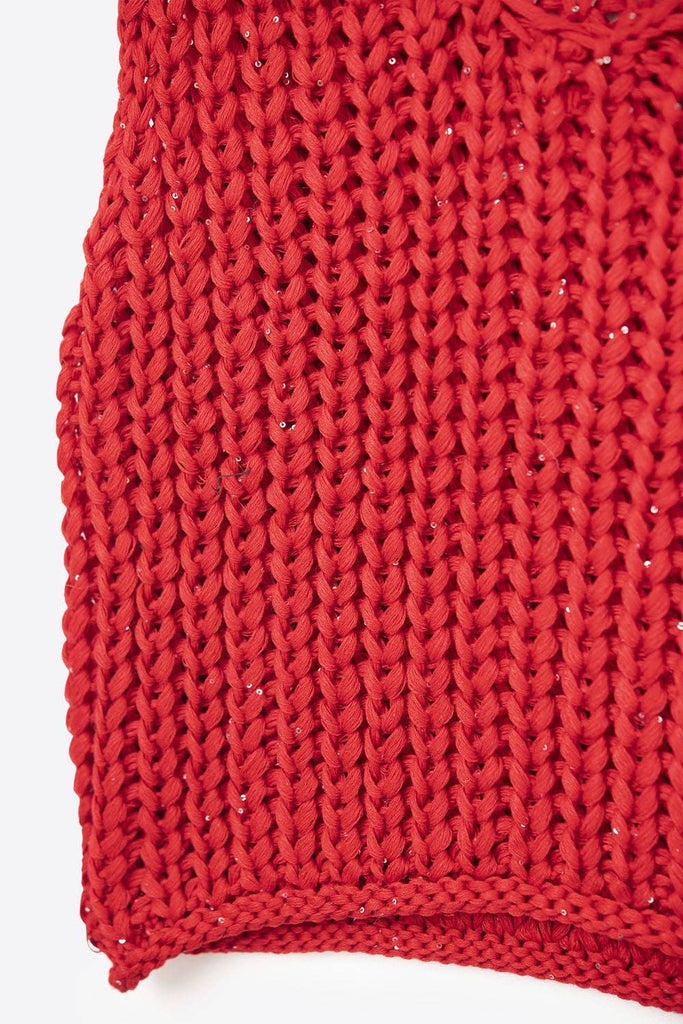 Crochet Cropped Vest in Red With sequins Thread: RED / ONE
