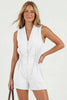 Smocking Sleeveless Front Zip Romper: Off White / M