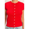 Button Front Short Sleeve Knit Top: RED