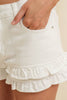 RUFFLE TIERED DENIM SHORTS: White / L