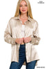 Satin Button Down Shirts: SILVER/ L