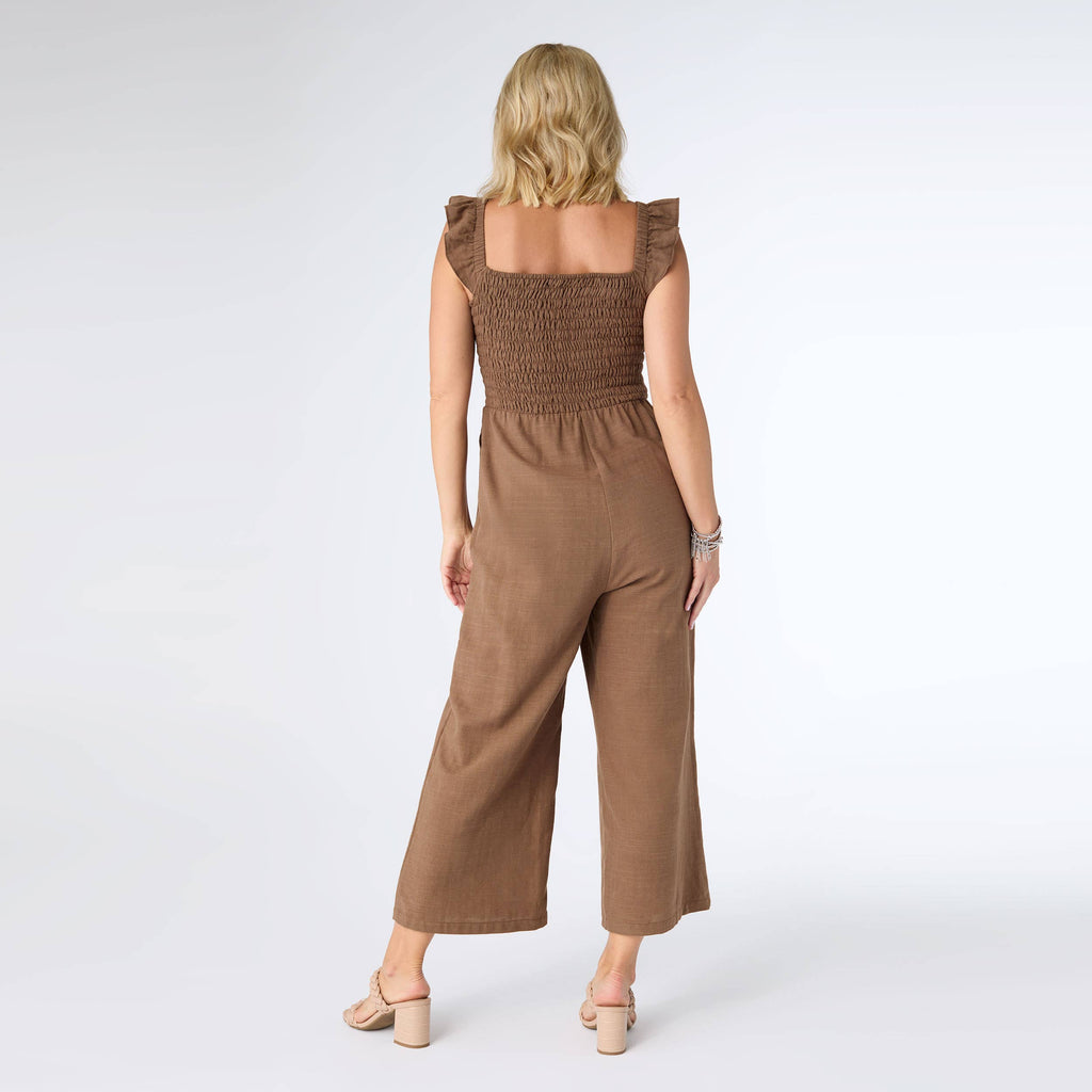 Kohde Wide Leg Smocked Jumpsuit: Black / XS