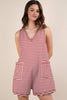 Striped Knit Casual Comfy Romper: RUST