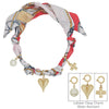 Red/White Knotted Scarf Necklace with Puffy Heart,Open Cross, and Bow Charm