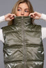 High Neck Zip Up Vest: olive / M