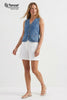 Tencel Acid Wash Denim Vest: Dark Blue / S