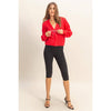 Sparkly Bow Embellished Cozy Cardigan: RED