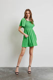 ED5176-1 SO PRETTY AND ROMANTIC, MINI DRESS WITH BACK TIE: KELLY GREEN / S