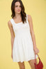 CLIPDOT BOW DETAIL SMOCKED SLEEVELESS MINI DRESS: WHITE
