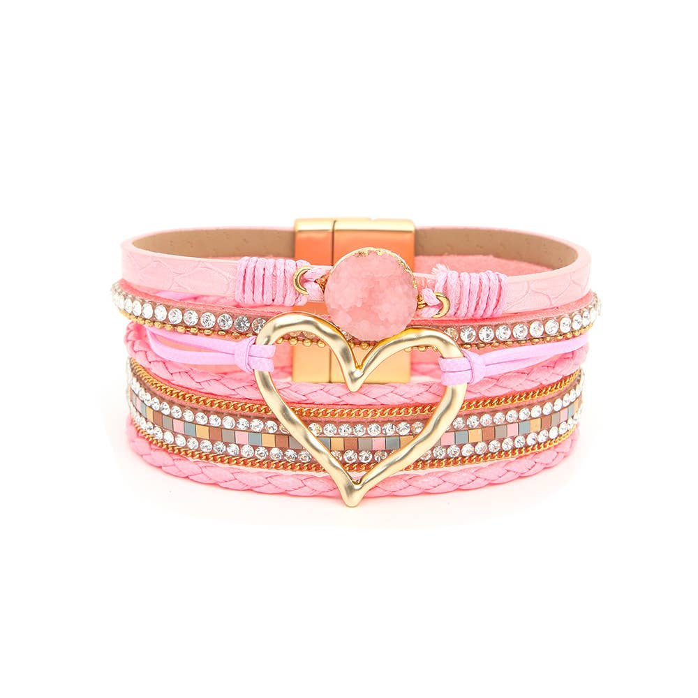 Bohemian Heart Rhinestone Magnetic Buckle Bracelet: Silver Gray-Silver / Alloy / ONE SIZE