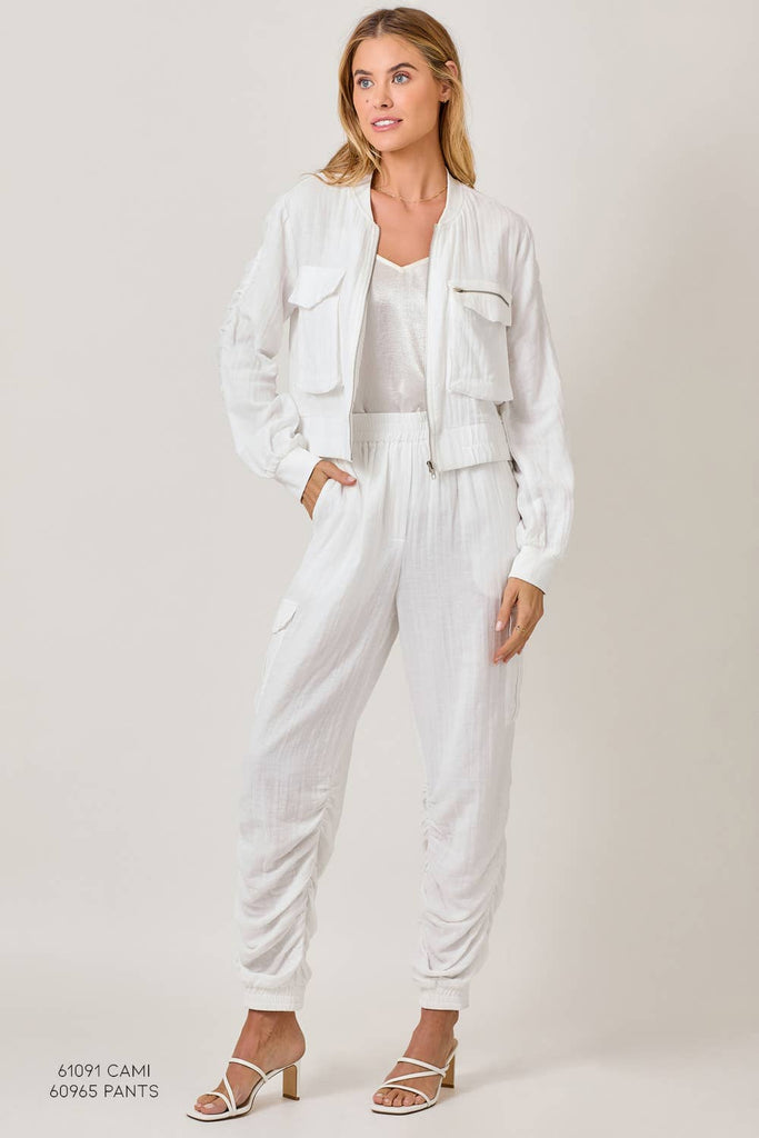 Washed Linen Bomber Jacket: Off White / Small
