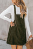 Solid Front Pockets Sleeveless Corduroy Overall Dress: Vineyard Green / 100%Polyester / M