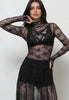 Lux Layering Floral Lace See Through Mesh Top Blouse: Black / L