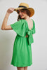 ED5176-1 SO PRETTY AND ROMANTIC, MINI DRESS WITH BACK TIE: KELLY GREEN / M