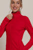 Long Sleeve Mock Neck Seam Detail Workout Jacket: RED/ M