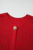 Solid Textured Knit Side Pockets Buttoned Sweater Vest: Fiery Red / 100%Acrylic / L