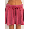 Acid Washed Mid Waist Flowy Skort: DARK RED