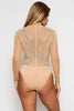 BCCBS24352  Rhinestone Mock Neck Long Sleeve Bodysuit: Nude / M