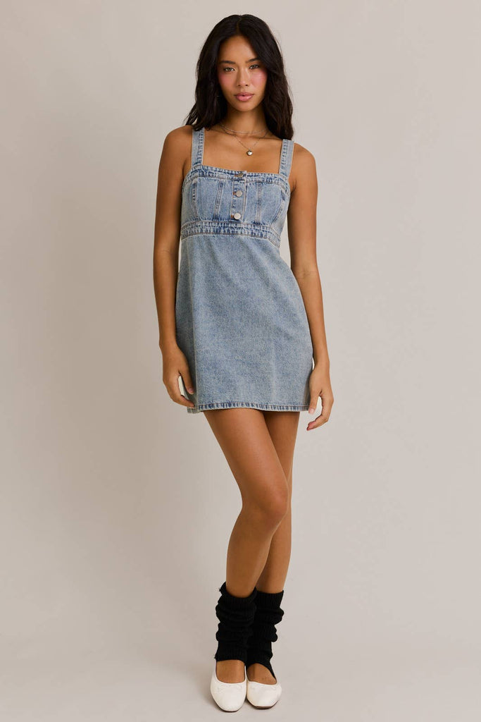 EMPIRE WAIST DENIM DRESS: DENIM / M