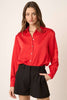 BUTTON DOWN SATIN SHIRT: RED / M