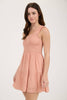 CLIPDOT BOW DETAIL SMOCKED SLEEVELESS MINI DRESS: WHITE
