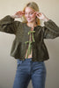 eopard Printed Front Tie Woven Blouse Top: OLIVE