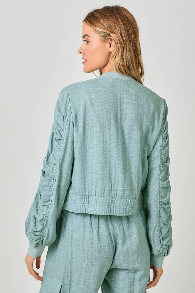Washed Linen Bomber Jacket: Off White / Large