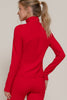 Long Sleeve Mock Neck Seam Detail Workout Jacket: RED/ M