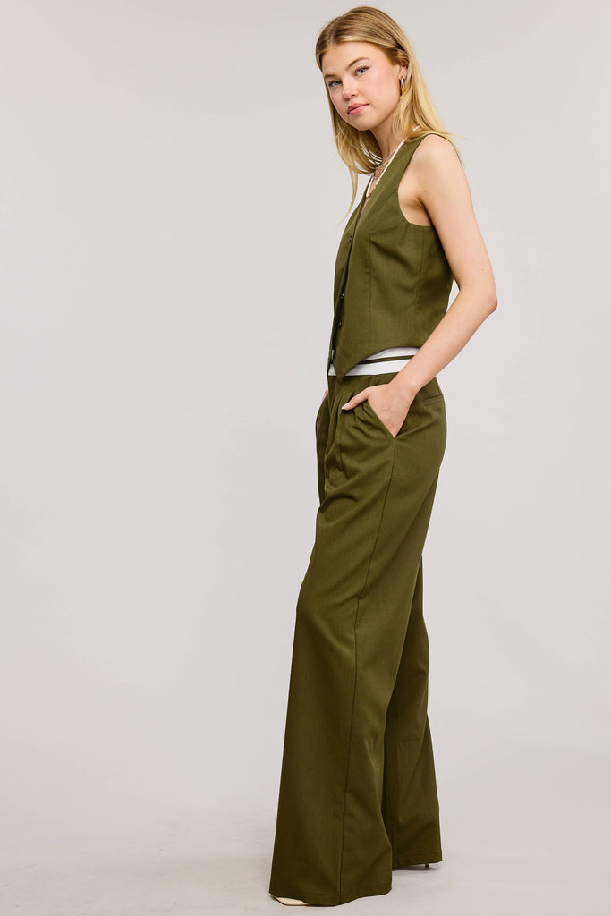 Timeless V-Neck Sleeveless Waistcoat Vest: Olive / S