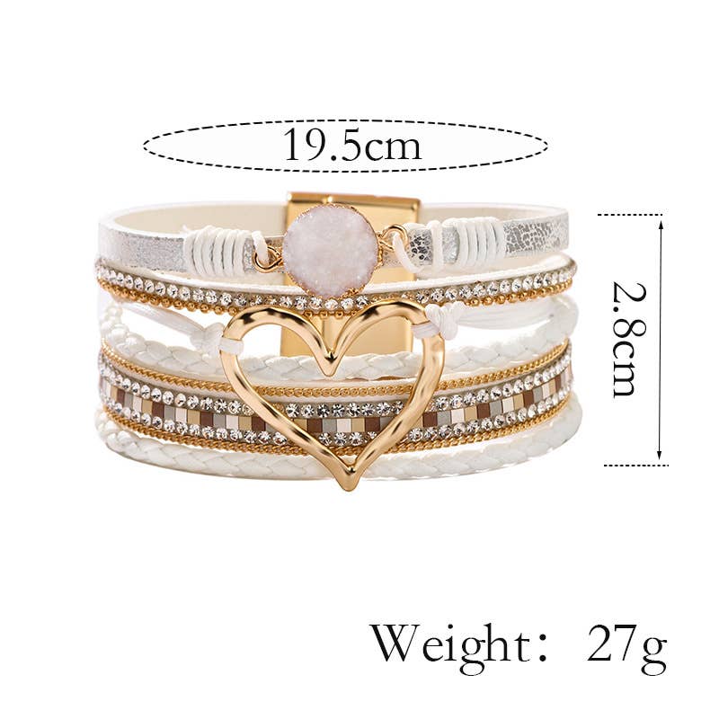 Bohemian Heart Rhinestone Magnetic Buckle Bracelet: Silver Gray-Silver / Alloy / ONE SIZE