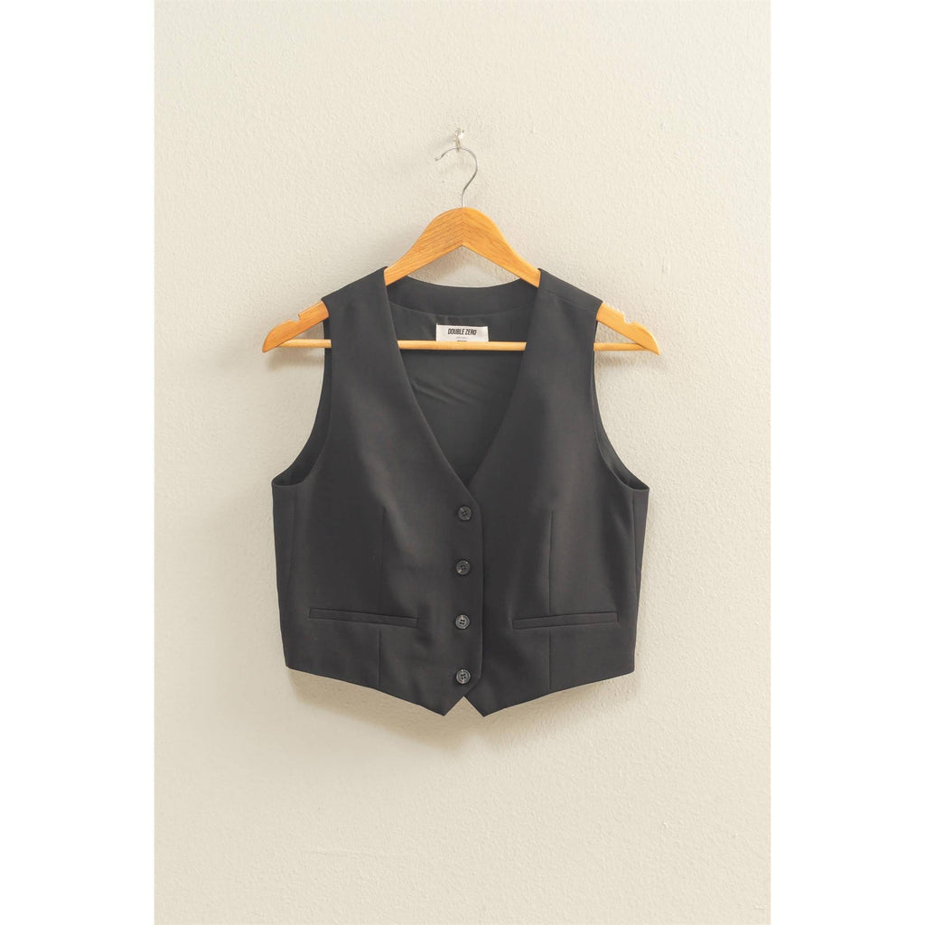 Tailored Button-Down Vest: BLACK / S-M-L(2-2-2)